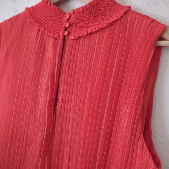 Nanette Lepore Glitter Chiffon Jumpsuit Womens 14 Pink Red Wide Leg Pleated $168 - Picture 5 of 10